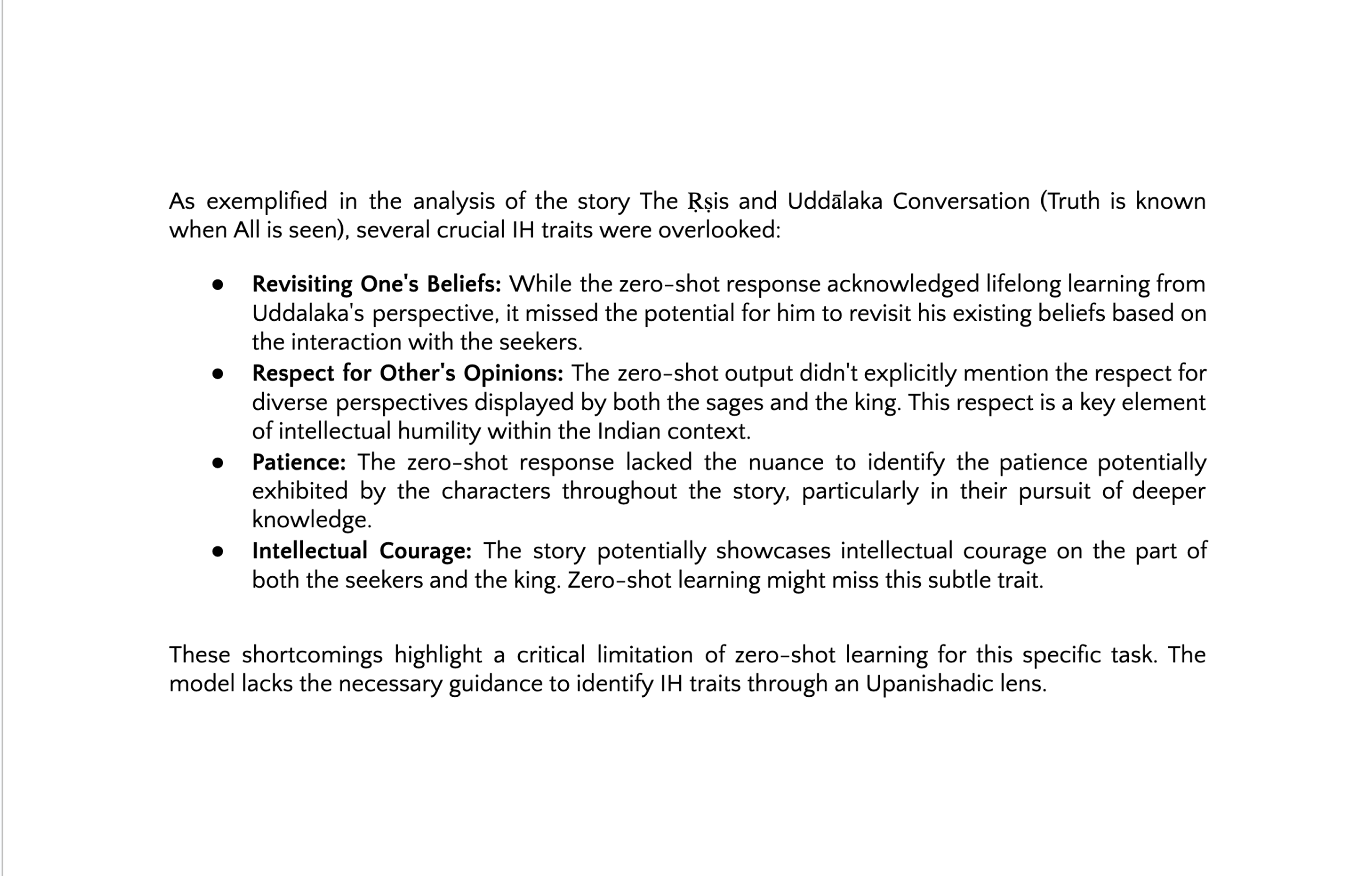 A detailed analysis of the crucial traits missed by the zero-shot model.