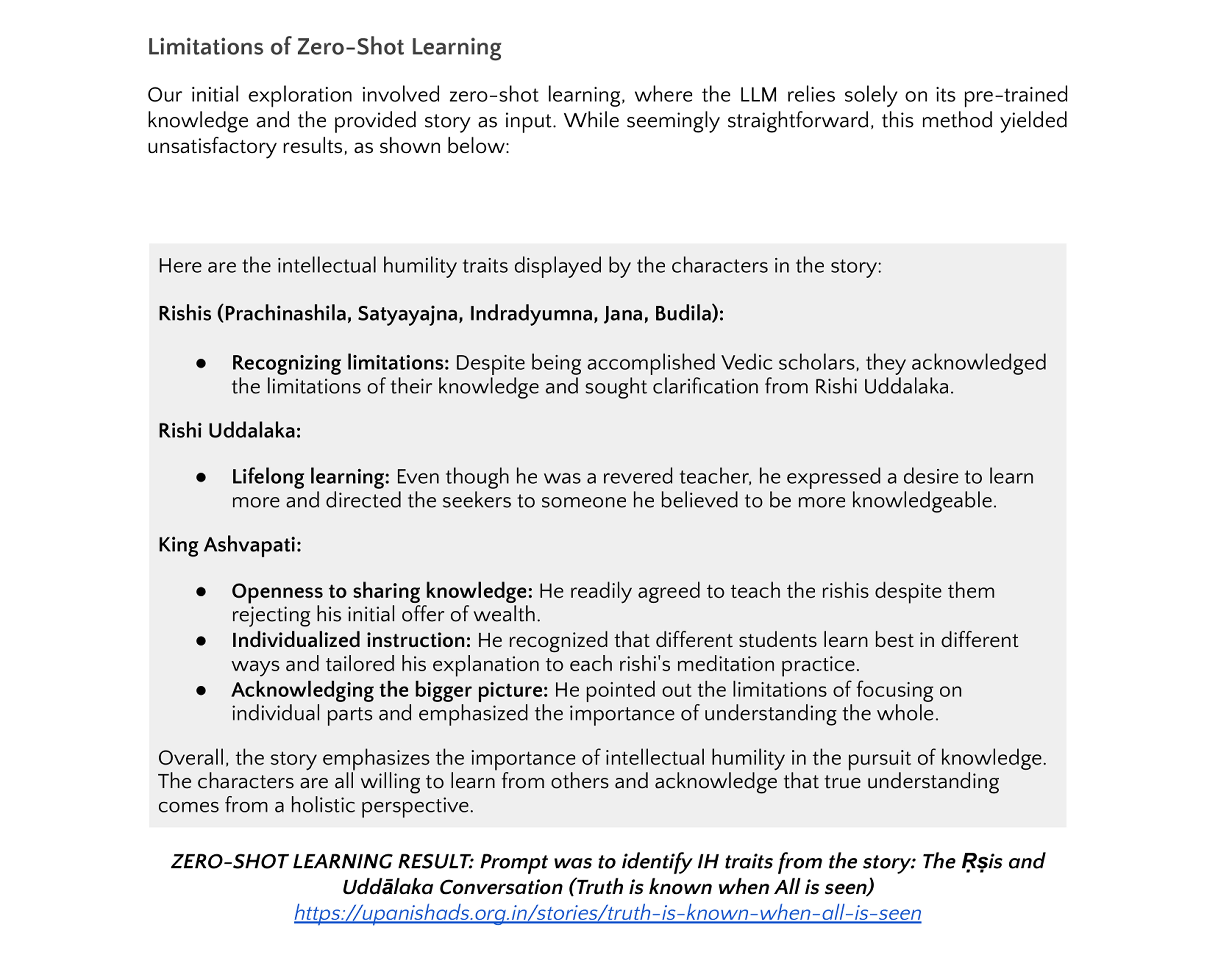 An example showing the poor, generic output from a zero-shot learning approach.